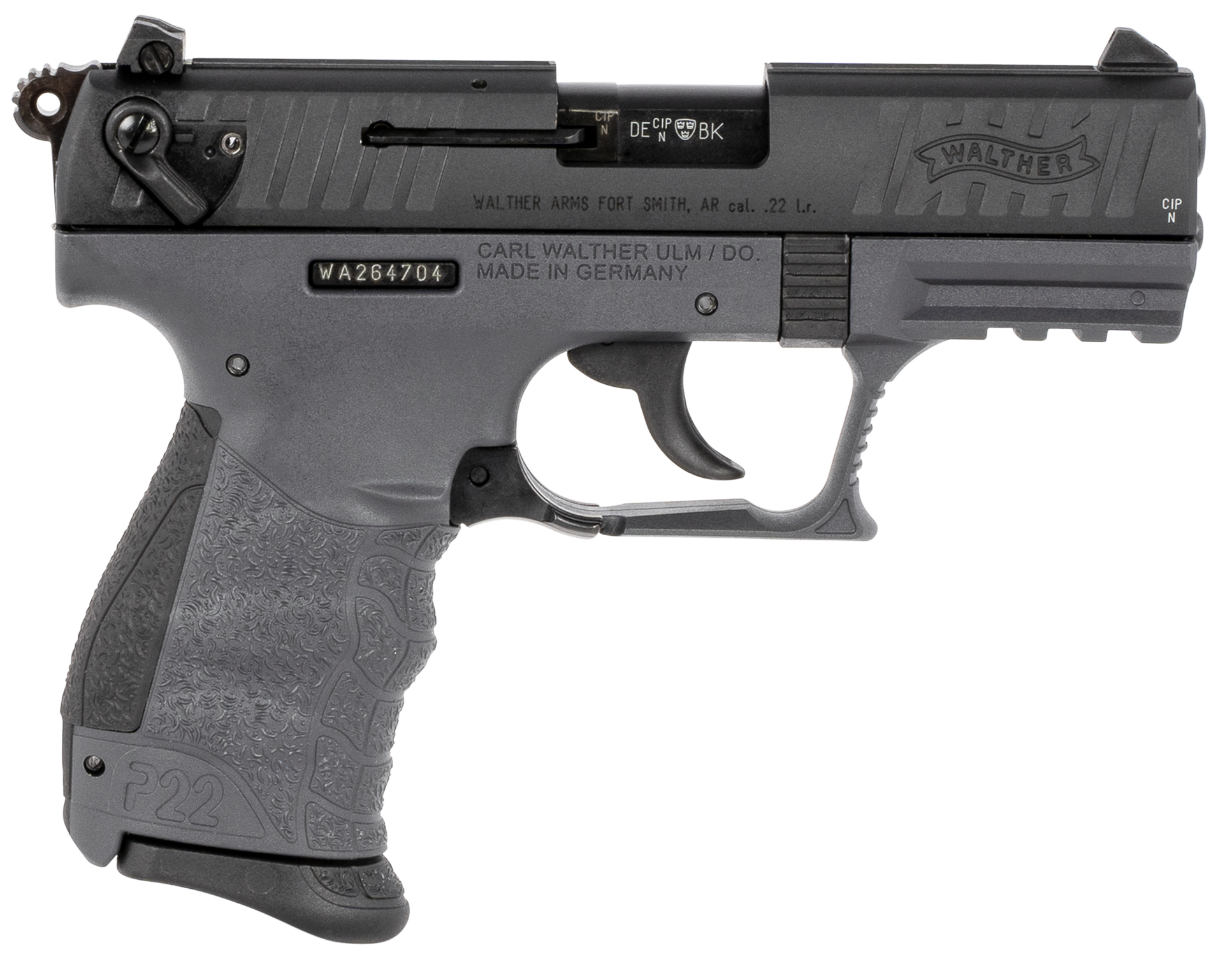 Walther P22 Q 22 Pistol 5120765, 22 Long Rifle, 3.42 in, Tungsten Gray Integral Grip, Black Finish, 10 Rd