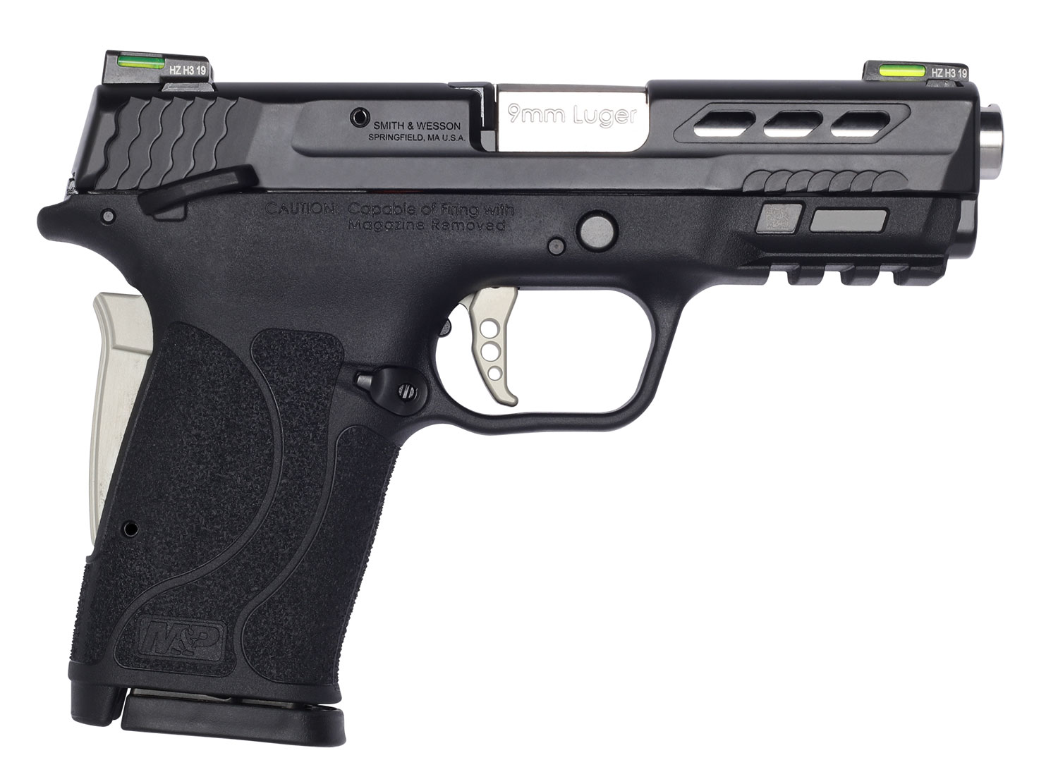 Smith & Wesson M&P9 Performance Center Shield EZ M2.0 Pistol 13225, 9mm, 3.80", Lightening Cut Black Armornite Slide, Silver Accents, 8 Rds