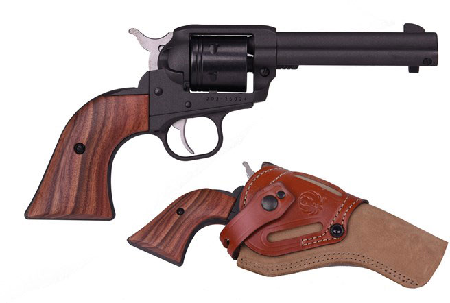 Ruger Wrangler Cowpoke Revolver w/Desantis Holster 2014, 22 LR, 4.62", Wood Grips, Cobalt Blue Finish, 6 rd