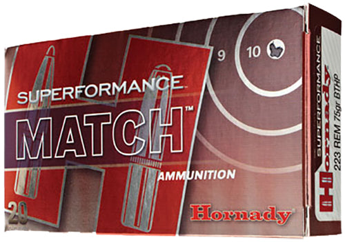 Hornady Superformance Match .223 Rem 75gr BTHP 20-Rd - Box or Case