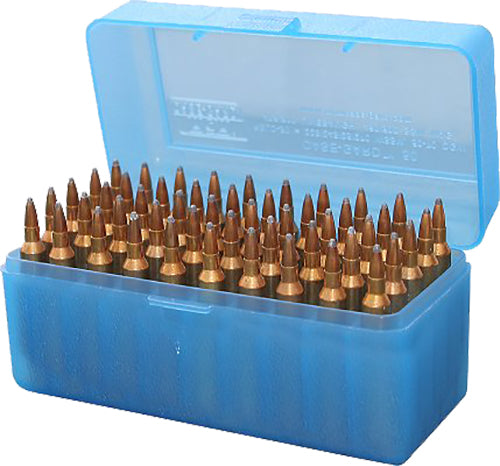 MTM Case-Gard R-50 Multi-Caliber Rifle 50rd Clear Blue Polypropylene Ammo Box - 270/300/325/338