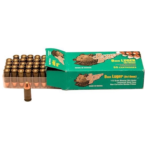 Ammo Brown Bear AA919RFMJ 9MM Luger 115 Grain FMJ 50 Rounds Box AA919RFMJ-50