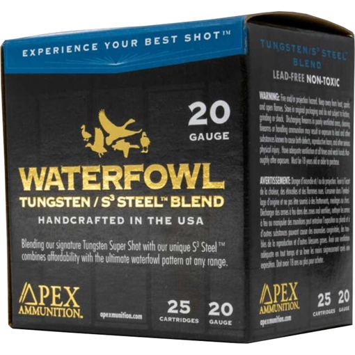 Apex Ammunition Apex Waterfowl TSS/S3 Steel Blend Shotgun Ammo 20 ga. 3 in. 1 1/8 oz. #2 & #7.5 25 rd. WS20-275