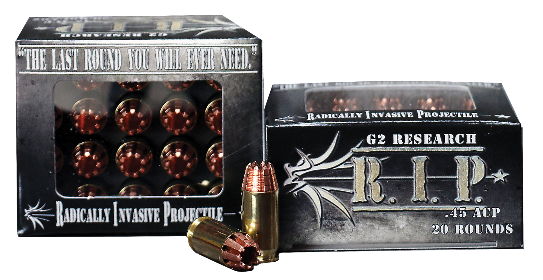 G2 Research R.I.P. Pistol Ammunition RIP45ACP, 45 ACP, RIP Hollow Point, 162 gr, 960 fps, 20 Rd/Bx
