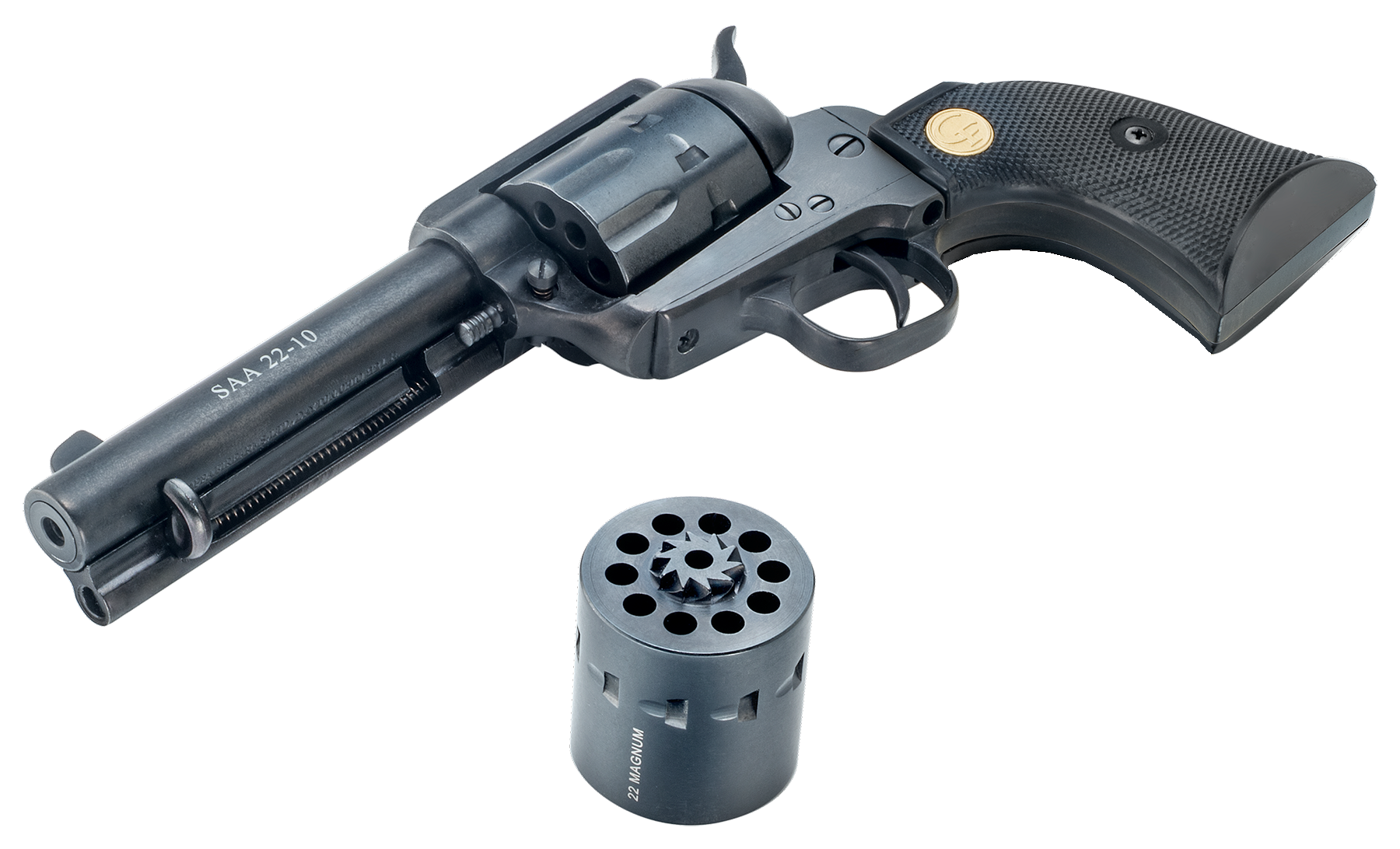 Chiappa SAA 1873 Rimfire Revolver 340170D, 22 LR/Mag, 7.50", Black Polymer Grip, Blued Finish, 10 Rd