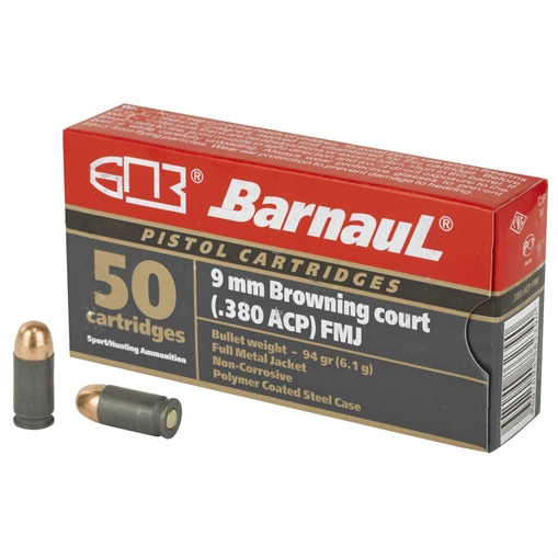 BARNAUL AMO 380 AUTO 94GR FMJ STEEL POLYCOATED CASE 50-RD BOX (10 BOXES PER CASE) BRN 380AUTO FMJ94