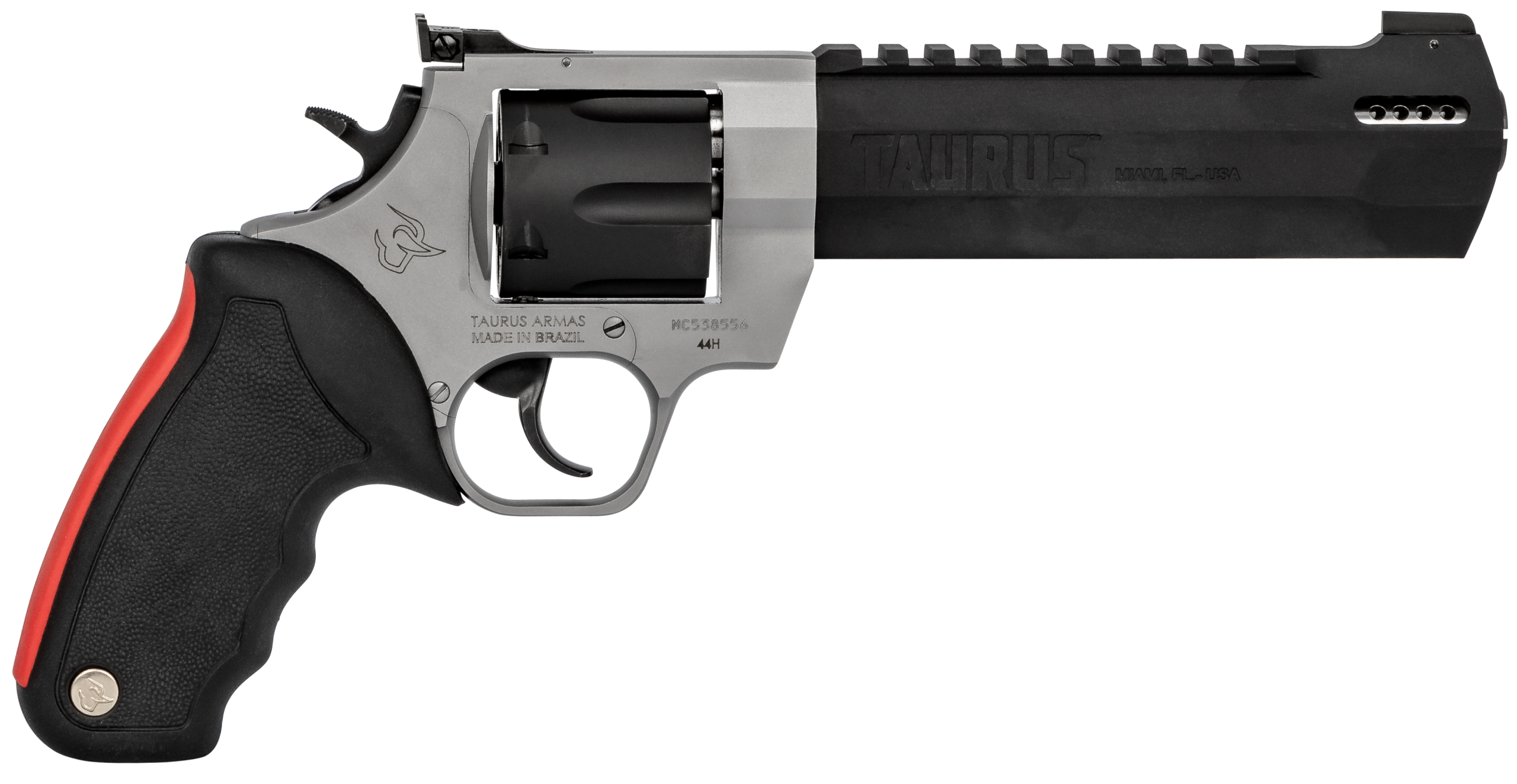 Taurus Raging Hunter Revolver 2440065RH, 44 Rem Mag, 6.75", Black Rubber w/Red Cushion Insert Grip, Matte Black Finish, 6 Rd