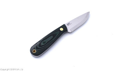 Brisa EnZo Necker 70 Fixed Blade Knife - 2.75" Sandvik 12C27 Scandi Grind Blade, Green Micarta Handles, Leather Sheath - BRI66436