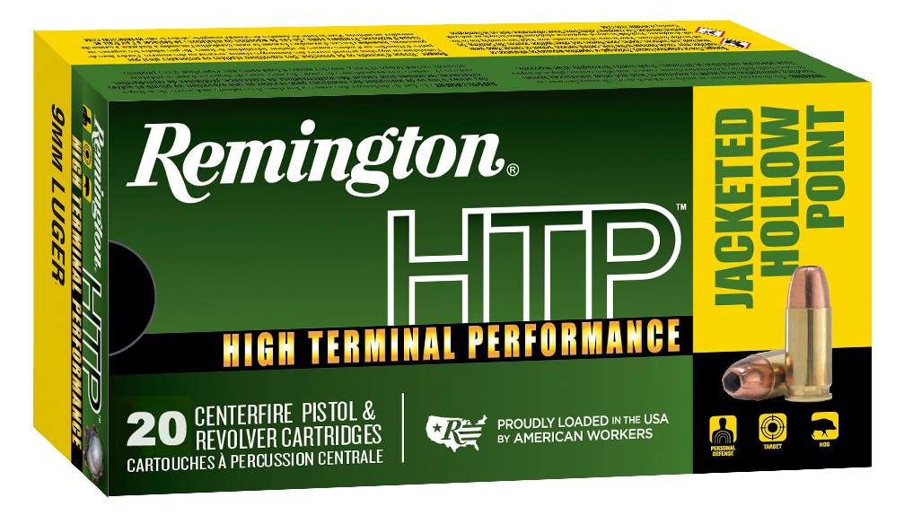 Remington HTP Pistol Ammunition 28295, 9mm Luger, JHP, 147 gr, 990 fps, 20 Rd/Bx