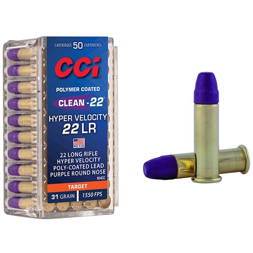 CCI CCI Hyper Velocity Clean Rimfire Ammo 22 LR. 31 gr. LN Purple 50 rd. 954CC