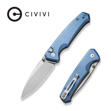 CIVIVI Knives Altus Folding Knife - 2.97" Nitro-V Stonewashed Drop Point Blade, Blue Aluminum Handles - C20076-6
