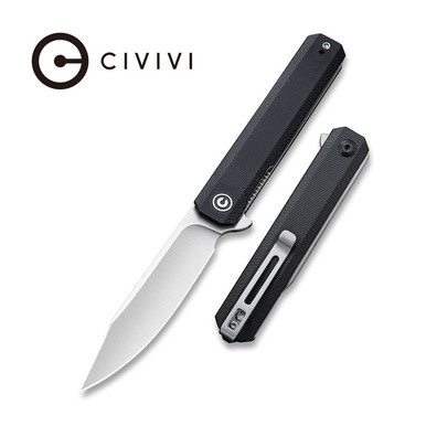 CIVIVI Knives Chronic Flipper Knife - 3.22" Satin Clip Point Blade, Black G10 Handles - C917C