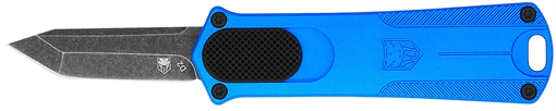 CobraTec Knives California 952 *CA Compliant 1.75" OTF Tanto Plain Black Stonewashed D2 Steel Blade, 3" Blue Anodized Aluminum Handle CALI952BLUTNS
