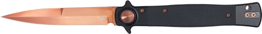 COBRATEC STILETTO 4" ROSE GOLD BLADE BLACK G-10 BUTTON LOCK CTSTLBLG10BLKRSG