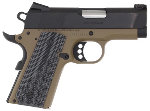 Colt's Manufacturing Defender, Semi-automatic Pistol, 1911, Officer Size, 45 ACP, 3" Barrel, Cerakote Finish, Flat Dark Earth Frame, Black Slide, G10 Grips, Novak Nights Sights, 7 Rounds, 1 Magazine 7800XE-FDE O7800XE-FDE