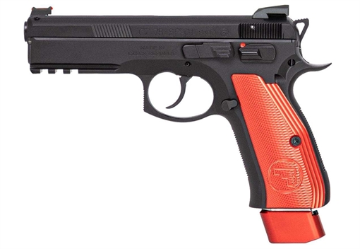 CZ 75 SP-01 COMPETITION HGA 9MM 4.6 IN BBL BLK FO FRONT SERRATED COMP REAR SIGHT RED GRIP 3/21RD 91206