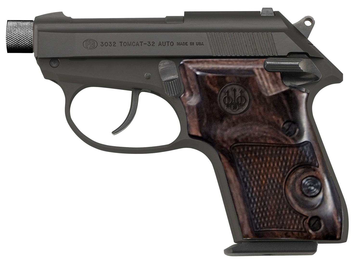 Beretta 3032 Tomcat Pistol J320125, 32 ACP, 2.90", Walnut Grips, Black Finish, 7 Rds