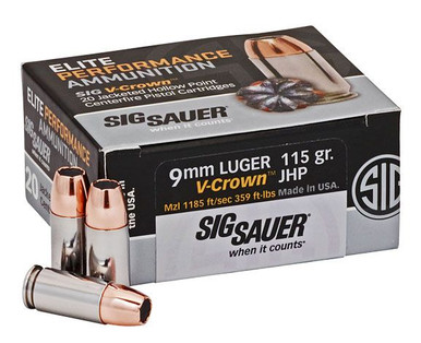 Sig Sauer Elite V-Crown 9mm 115 Grain JHP - 20 Rounds per Box