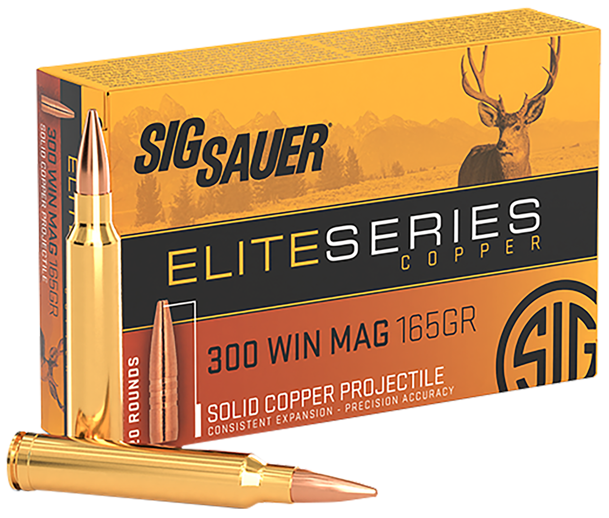 Sig Sauer Elite Copper Hunting Rifle Ammunition E3WMH120, 300 Win Mag, JHP, 165 gr, 3110 fps, 20 Rd/Bx