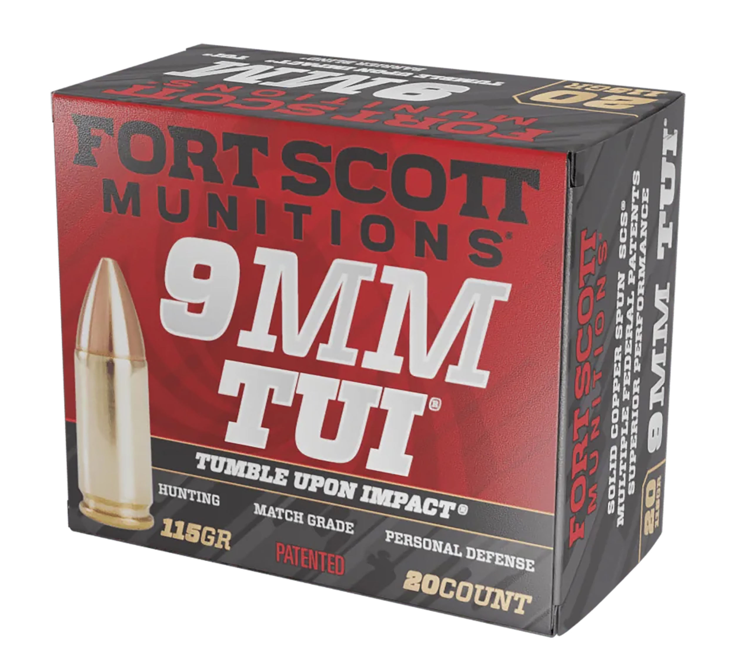 Fort Scott Munitions TUI Pistol Ammunition 9MM115SCV, 9mm, Solid Copper Spun,115 Gr, 1140 fps, 20 Rds/Bx