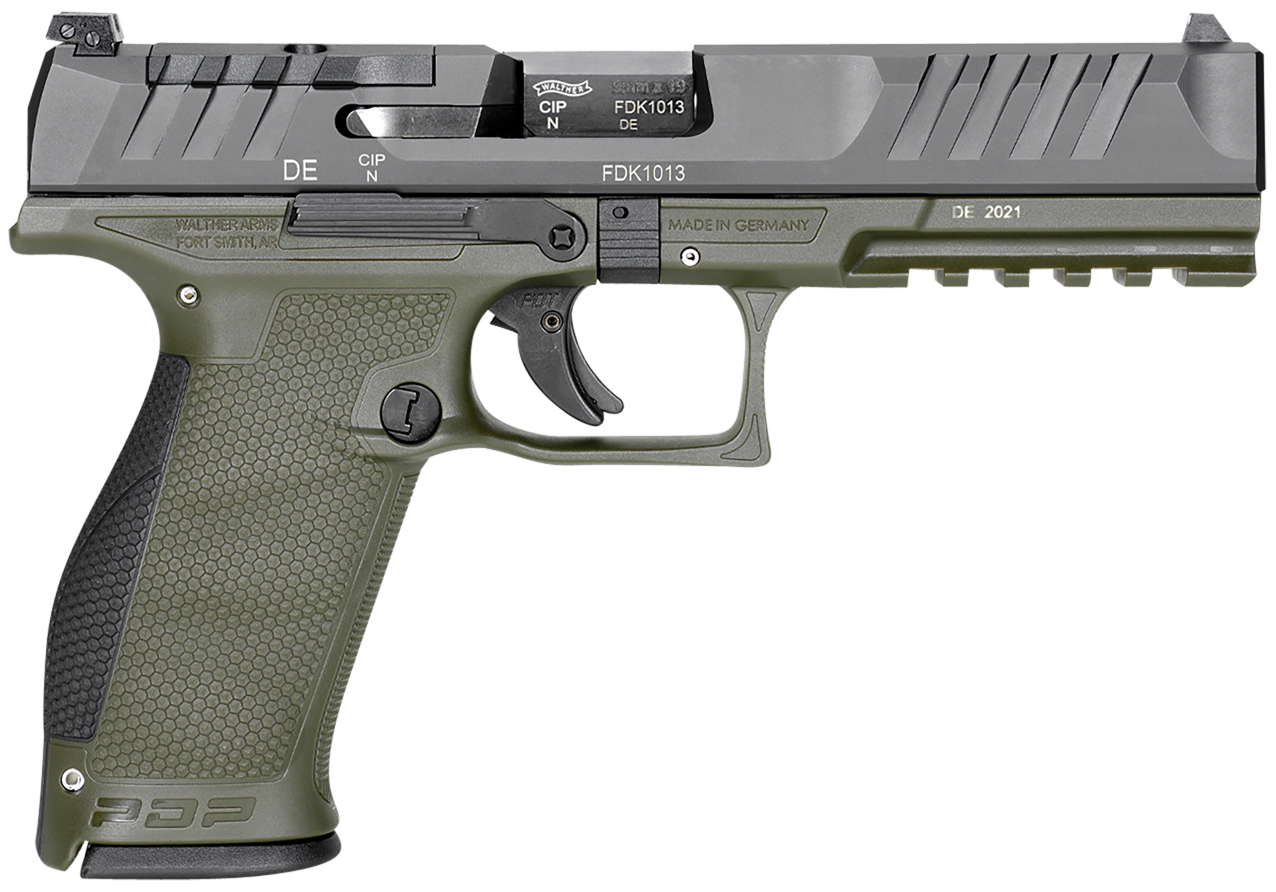 Walther PDP Optic Ready Pistol 2858363, 9mm Luger, 4.50", Duty Textured Polymer Grips, Green Finish, 18 Rds