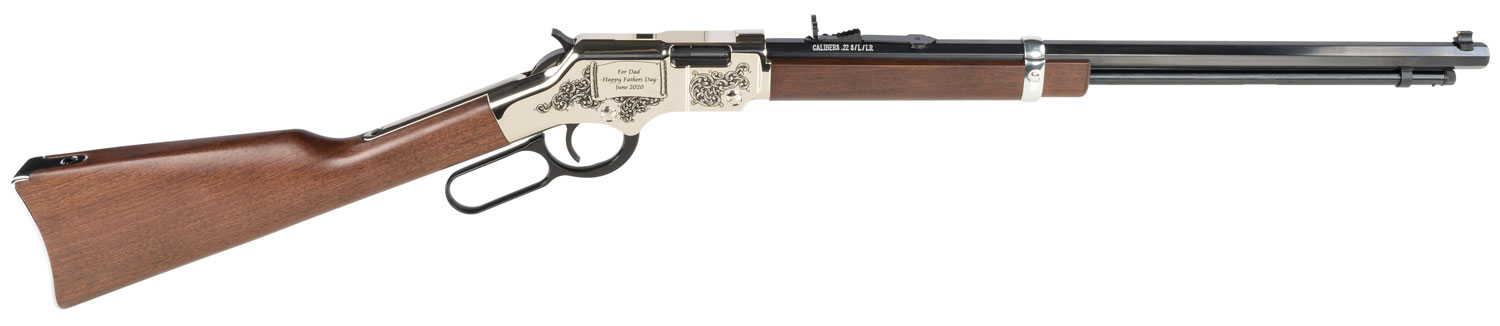 Henry Golden Boy Silver Fathers Day Lever Rifle H004SFD, 22 LR, 20", 16 LR/21 Short, Walnut Stock, Nickel-Plate Receiver Finish