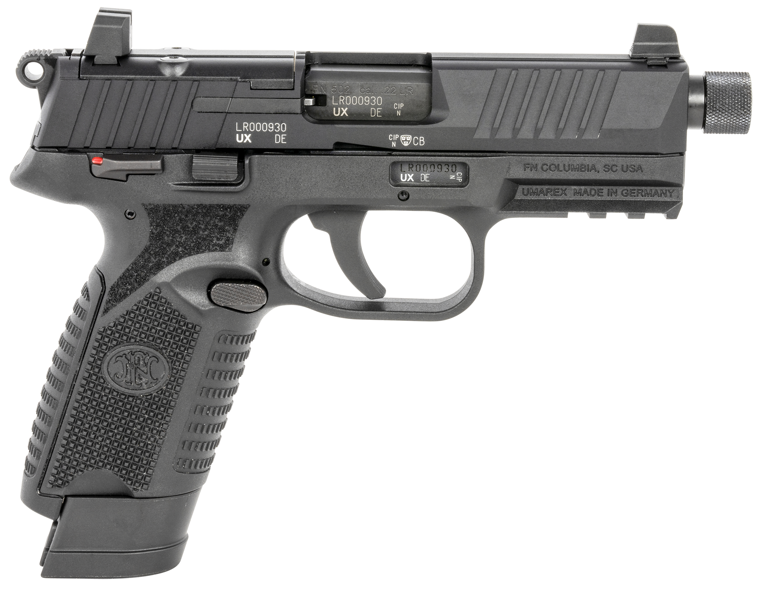 FN 502 Tactical Pistol 66101010, 22 LR, 4.6", Black Grips, Black Finish, 15 Rds