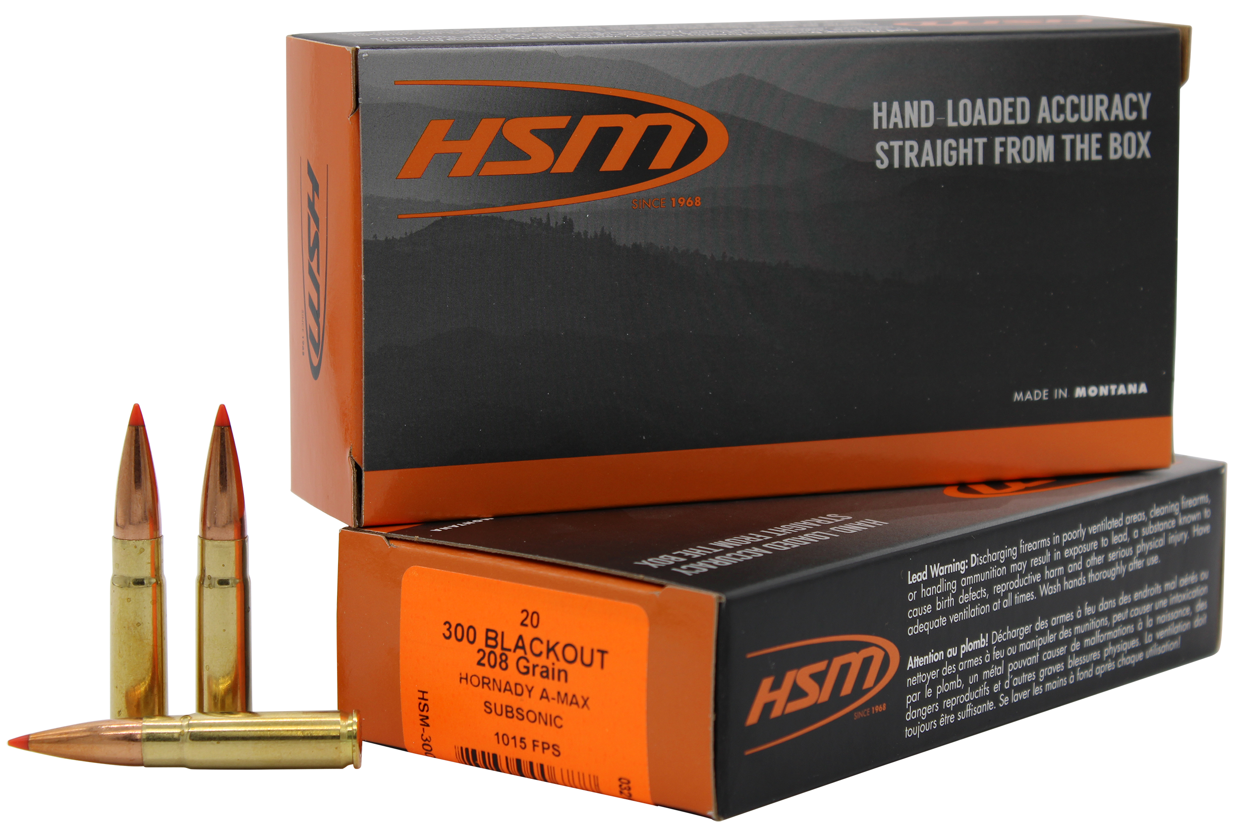 HSM Match Rifle Ammunition 300BLK1N, 300 Blackout, A-Max, 208 gr, 1015 fps, 20 Rd/Bx