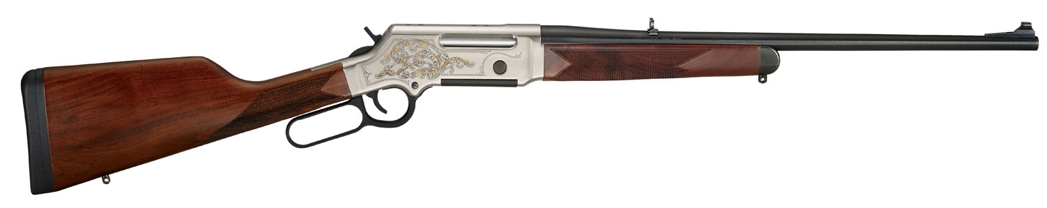 Henry Long Ranger Deluxe Lever Rifle H014D308, 308 Win, 20", Walnut Stock, Nickel Plated w/24K Gold Inlay Finish, 4 Rds