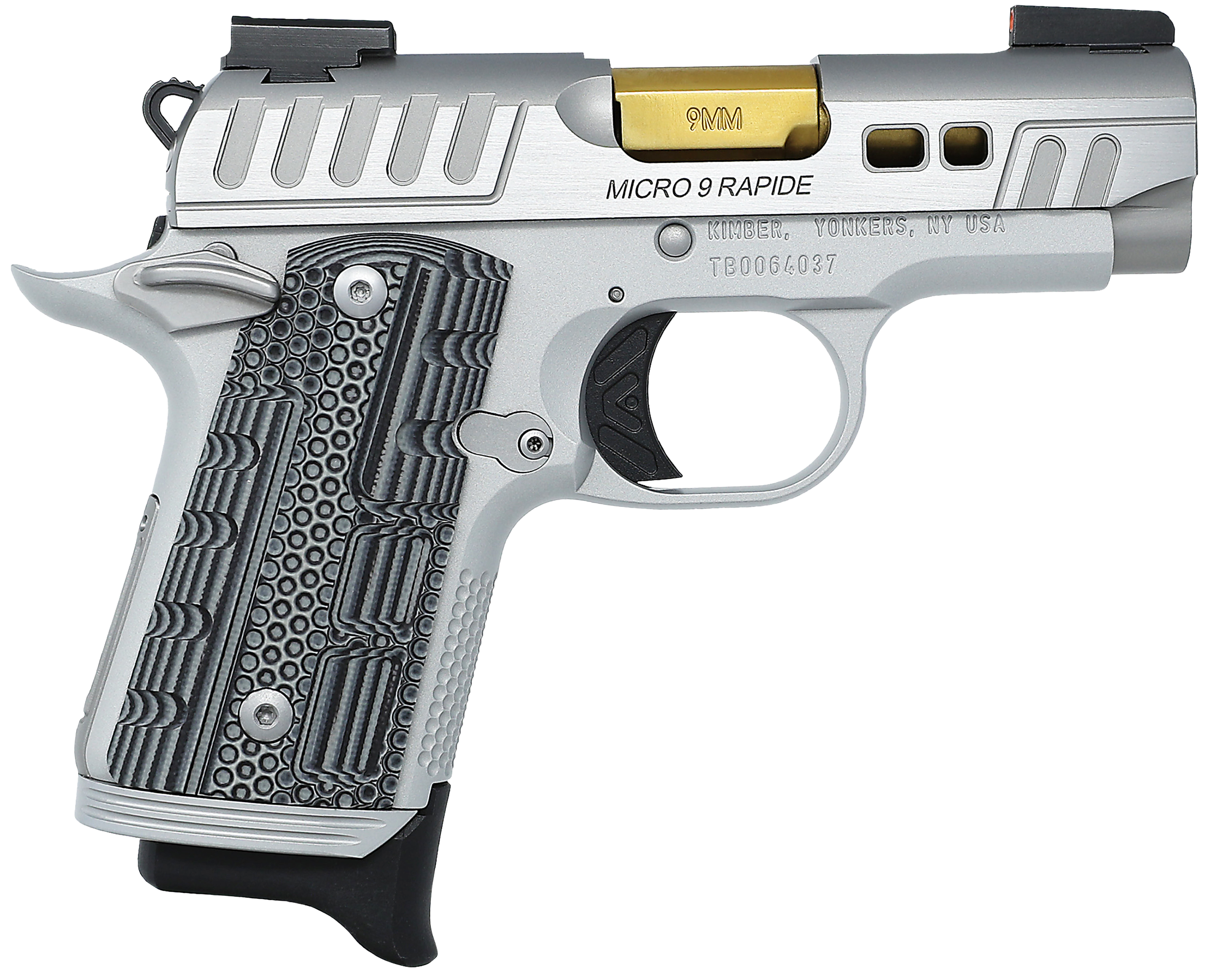 Kimber 3300230 Micro 9 Rapide Dawn - 9MM, 3.15 in Barrel, Black/Grey G10 Grips, KimPro II Silver Finish, 7 Rds