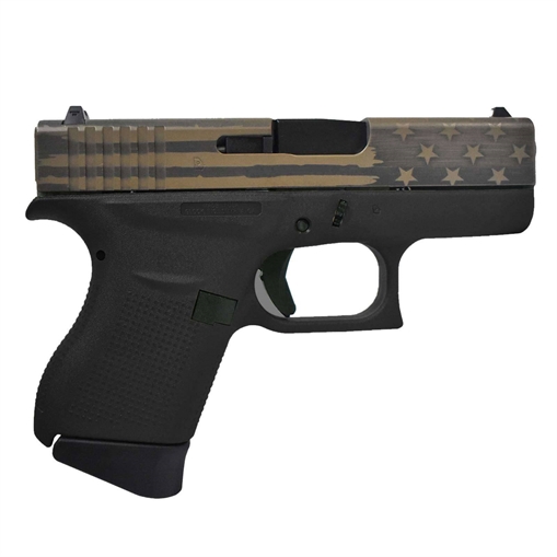 GLOCK 43 G43 HGA 9MM 3.26 IN BBL FS 5LB 2 6RD MAGS CERAKOTE ELITE TITANIUM BATTLE FLAG SLIDE GLOGUI4350201ETBF