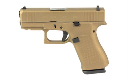 GLOCK 43X, Striker Fired, Semi-automatic, Polymer Frame Pistol, Sub-Compact, 9MM, 3.41" Barrel, Skydas Cerakote Finish, Burnt Bronze, Fixed Sights, 10 Rounds, 2 Magazines UX4350204FRN-BB