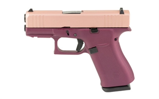 GLOCK 43X, Striker Fired, Semi-automatic, Polymer Frame Pistol, Sub-Compact, 9MM, 3.41" Barrel, Custom Rose Gold Slide with Black Cherry Frame Cerakote Finish by Skydas, Fixed Sights, 10 Rounds, 2 Magazines UX4350204FRNHHSKY
