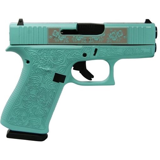 Glock 43x Gen 5 Custom "Robin's Egg Blue Glock & Roses" Subcompact Handgun 9mm Luger 10/rd Magazines (2) 3.41" Barrel Austria PX4350201 MODGRP