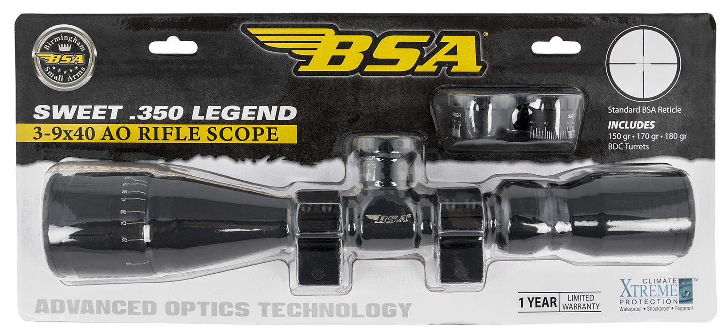 BSA Optics Sweet 350 Legend Rifle Scope 35039X40AOWRTB, 3-9x, 40mm AO Obj, 1" Tube, 30/30 Reticle
