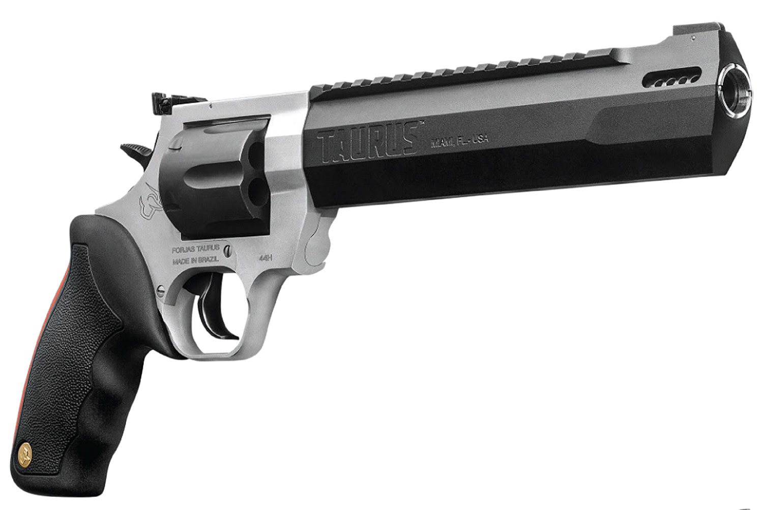 Taurus Raging Hunter Revolver 2440085RHDLX, 44 Rem Mag, 8.37", Black Rubber w/Red Cushioned Insert Grips, Matte Black Finish, 6 Rd