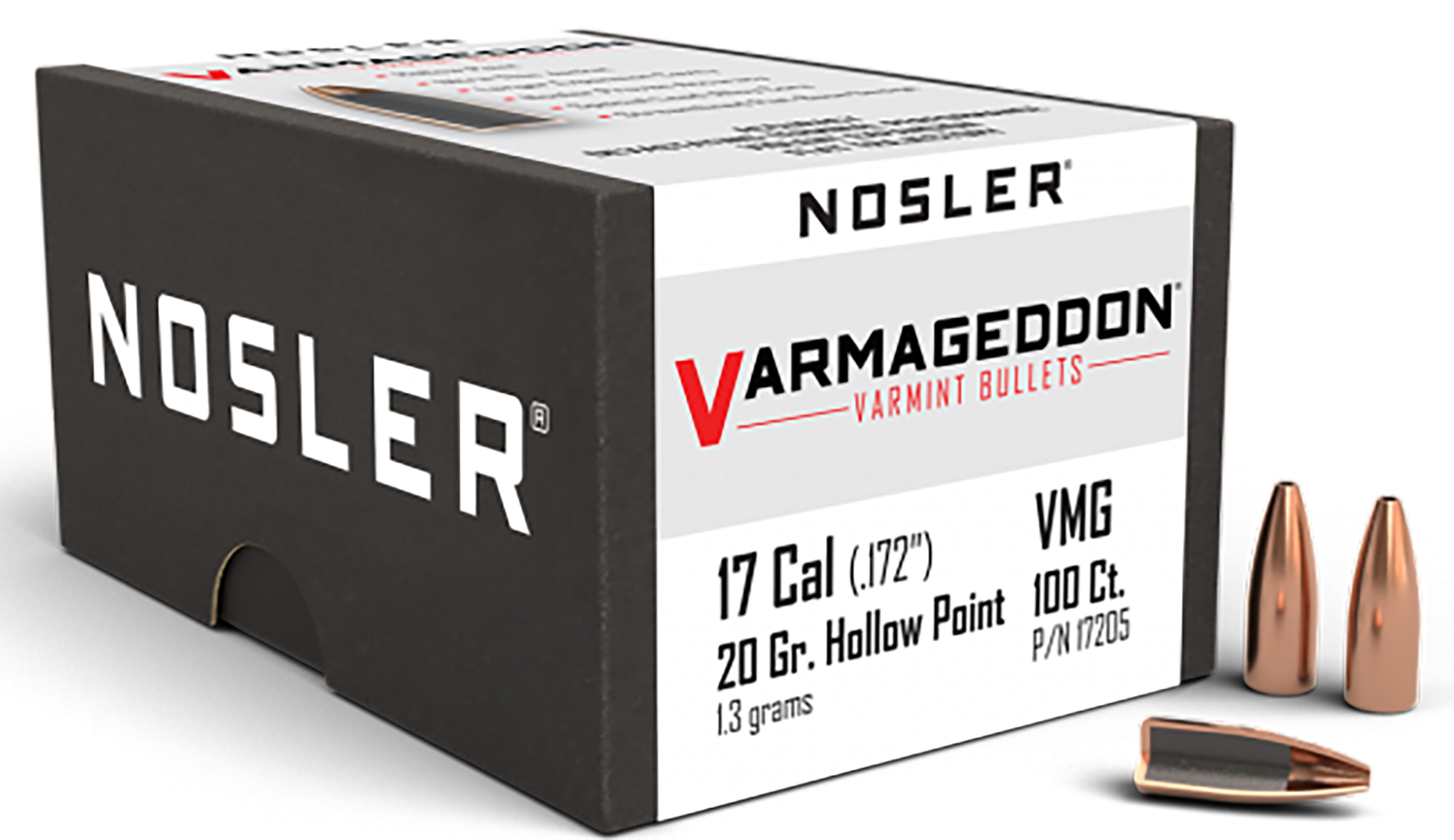 Nosler Varmageddon 17 Cal .172 20gr Flat Base Hollow Point Reloading Bullets - 100/Box
