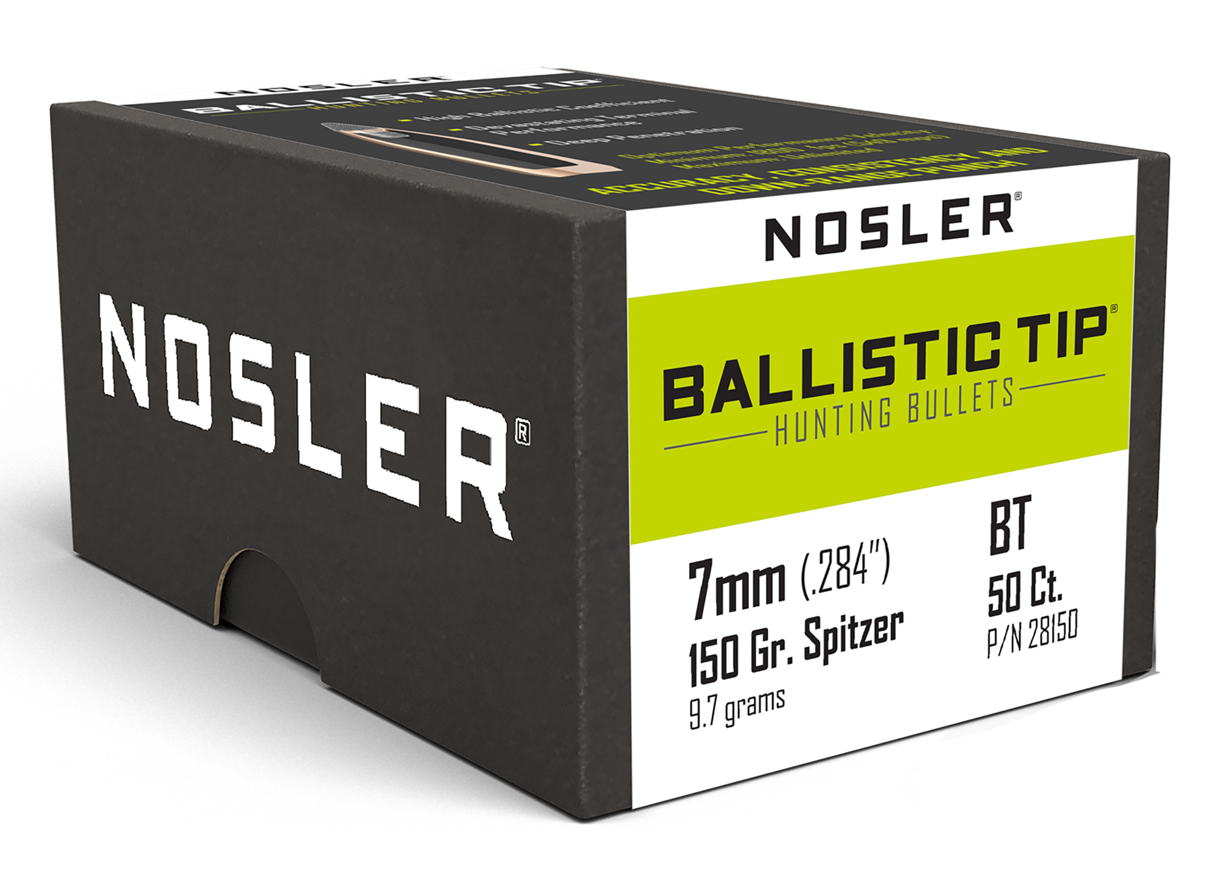 Nosler Ballistic Tip Hunting 7mm .284 150gr Spitzer Reloading Bullets - 50/Box