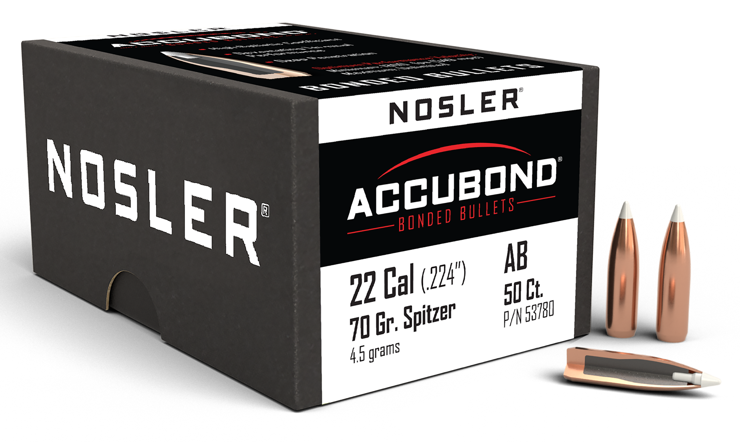 Nosler AccuBond 22 Cal 70gr Spitzer Point Reloading Bullets - 50/Box