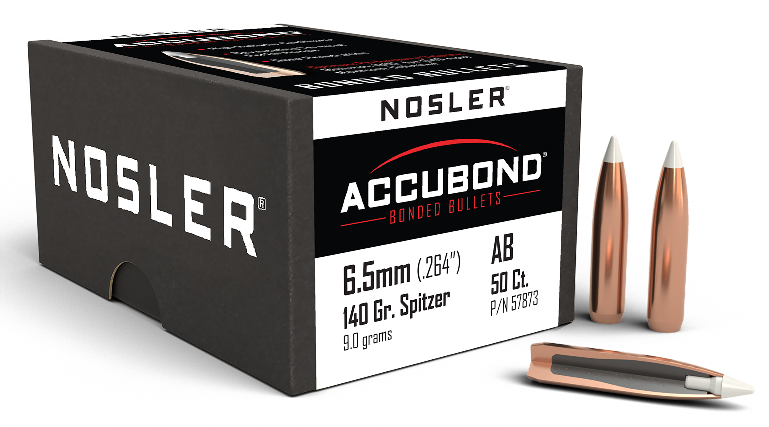 Nosler AccuBond 6.5 Creedmoor .264 140gr Spitzer Point Reloading Bullets - 50/Box