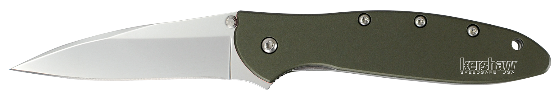 Kershaw Leek 3" Folding Drop Point Plain 14C28N SS Knife - OD Green Aluminum