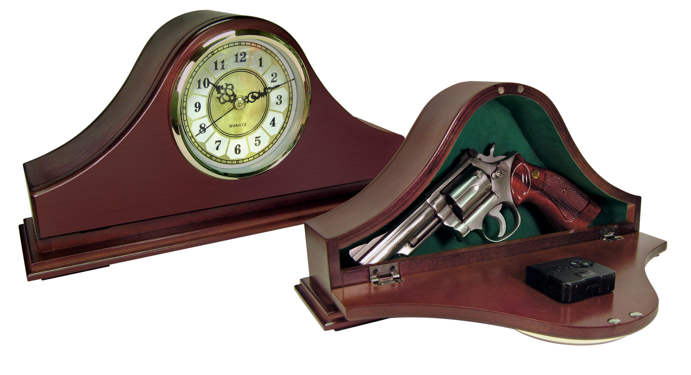 Peace Keeper MGC Mantle Gun Clock Wood Mahogany Stain - Holds 1 Handgun