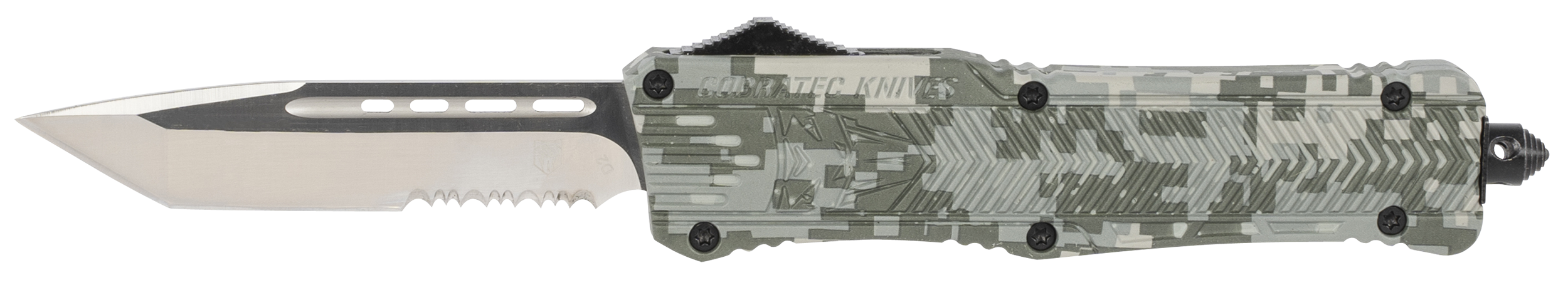 CobraTec CTK-1 Large 3.75" OTF Tanto Part Serrated D2 Steel Army DigiCamo Aluminum Handle
