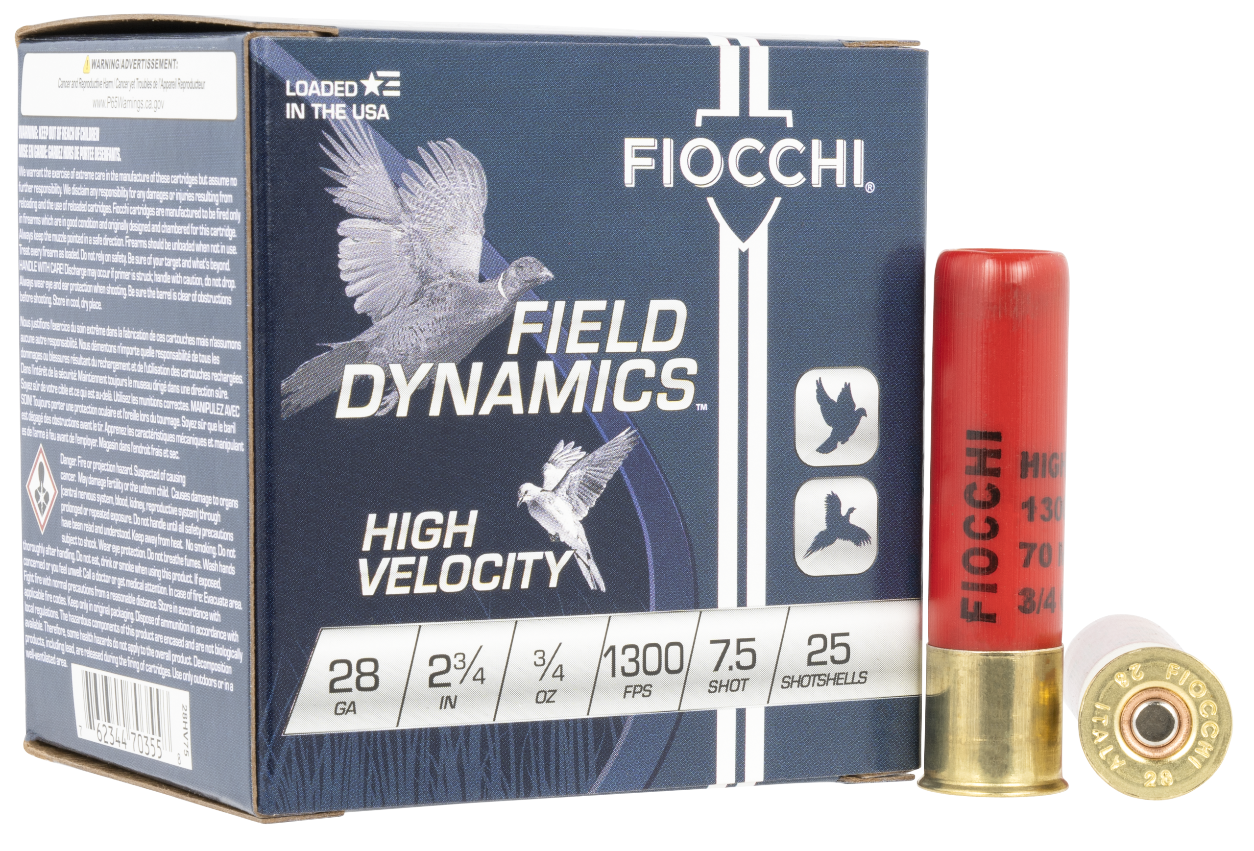 Fiocchi 28HV75 Field Dynamics High Velocity 28 Gauge 2.75" 3/4 oz #7.5 Shot 25 Bx/10 Cs - Box or Case