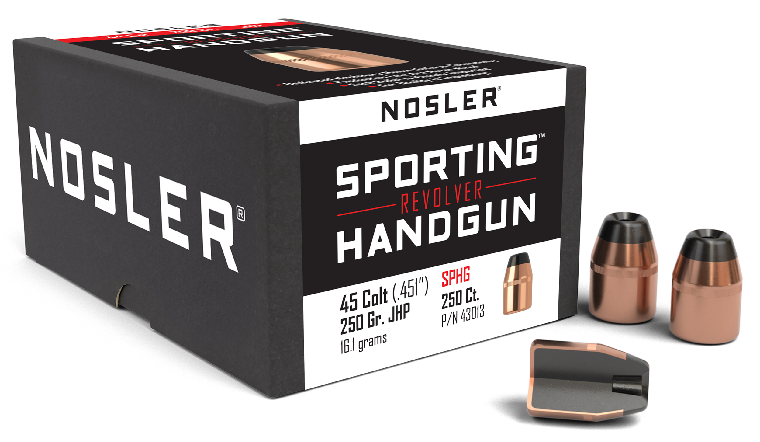 Nosler Sporting Handgun 45 Colt 250gr Jacketed Hollow Point Bullets - 100/Box