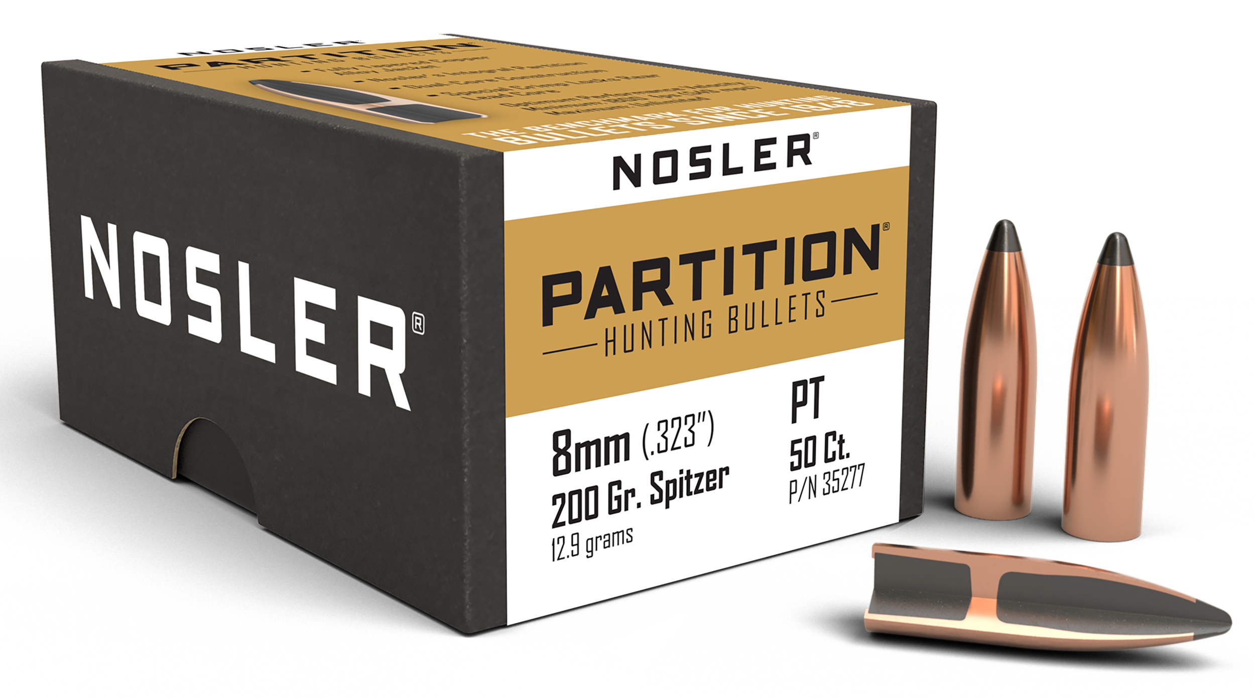 Nosler Partition 8mm .323 200gr Spitzer Reloading Bullets - 50/Box