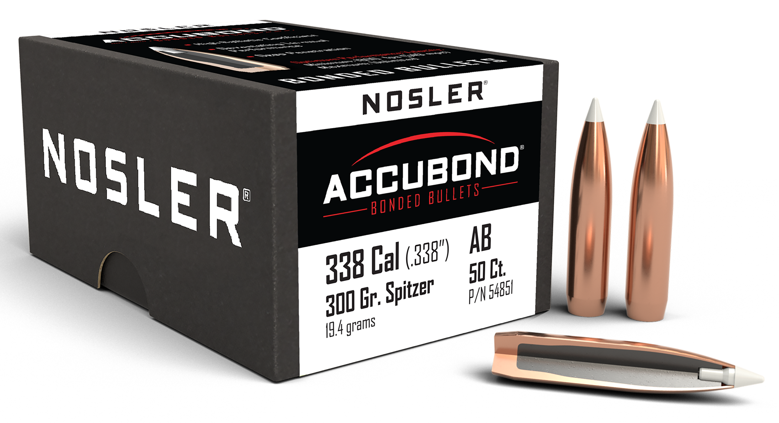 Nosler AccuBond 338 Cal .338 300gr Spitzer Point 50/Box