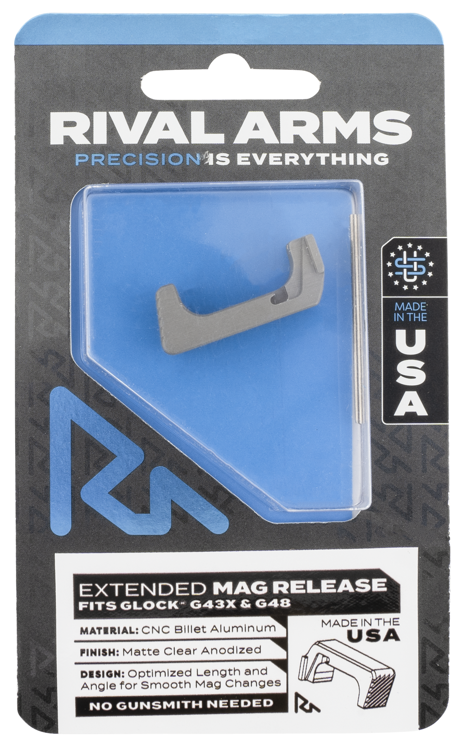 Rival Arms RA72G004D Extended Magazine Release Silver Aluminum for Glock 43X/48