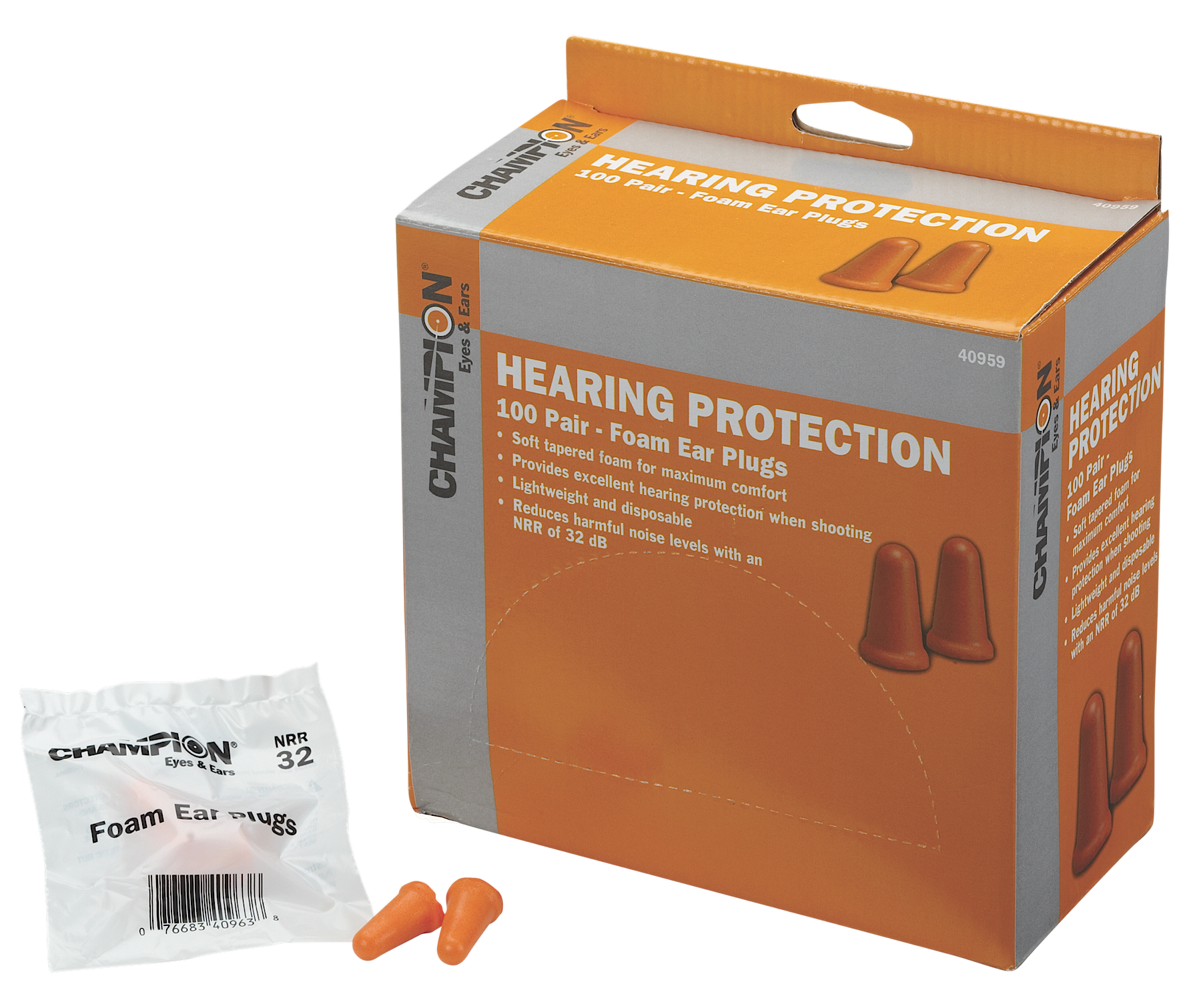Champion Targets 40959 Molded Foam Ear Plugs 32 dB NRR Orange 100 Pair