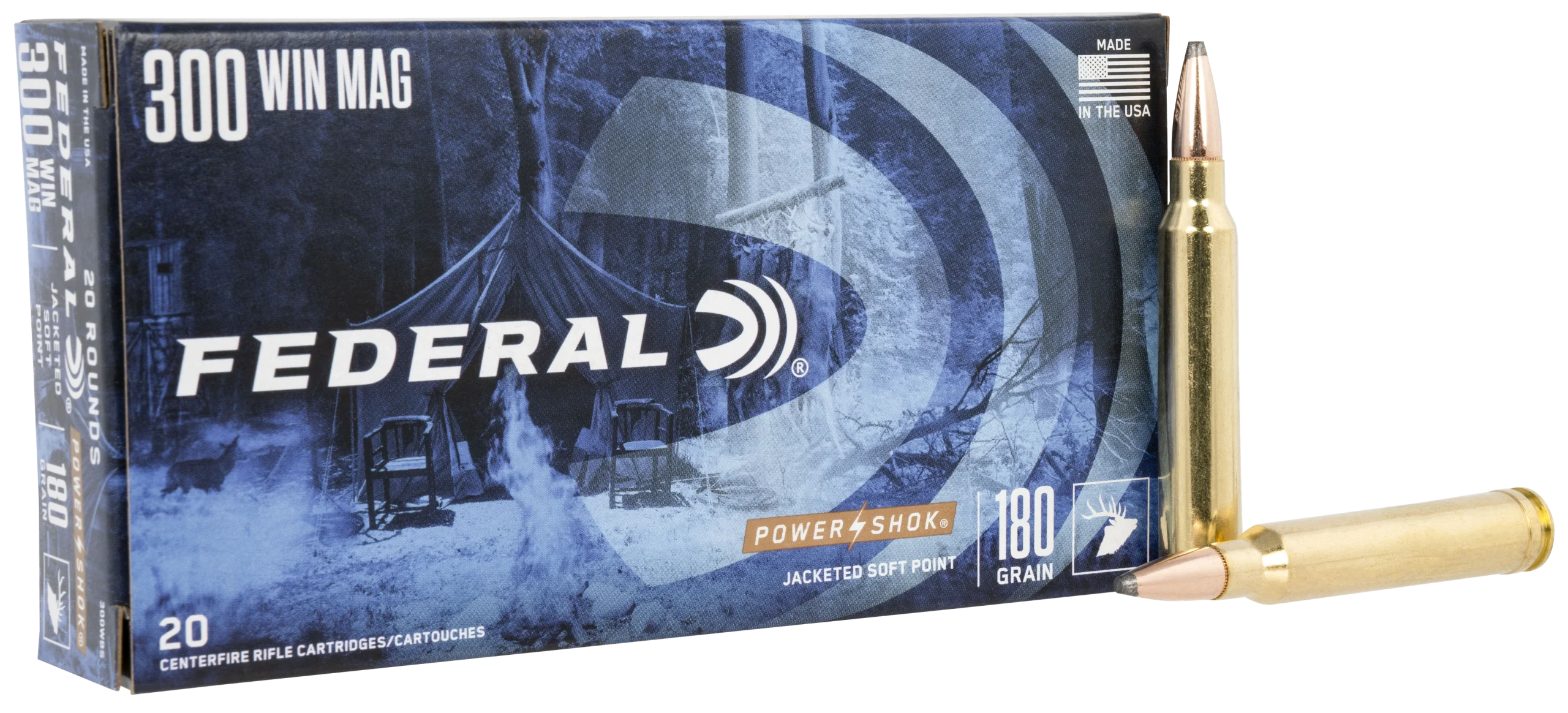 Federal Power-Shok 300 Win Mag 180gr Jacketed Soft Point 20rd - Box or Case